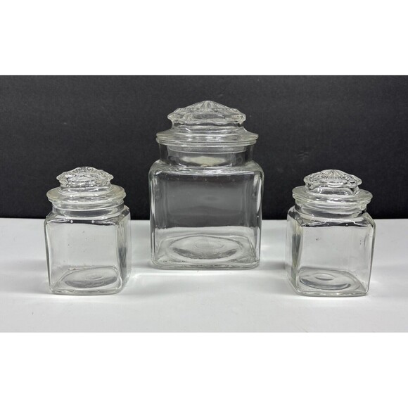 Vintage Duraglass Clear Glass Apothecary Spice Jar Square Star Lid Drugstore - Picture 1 of 9